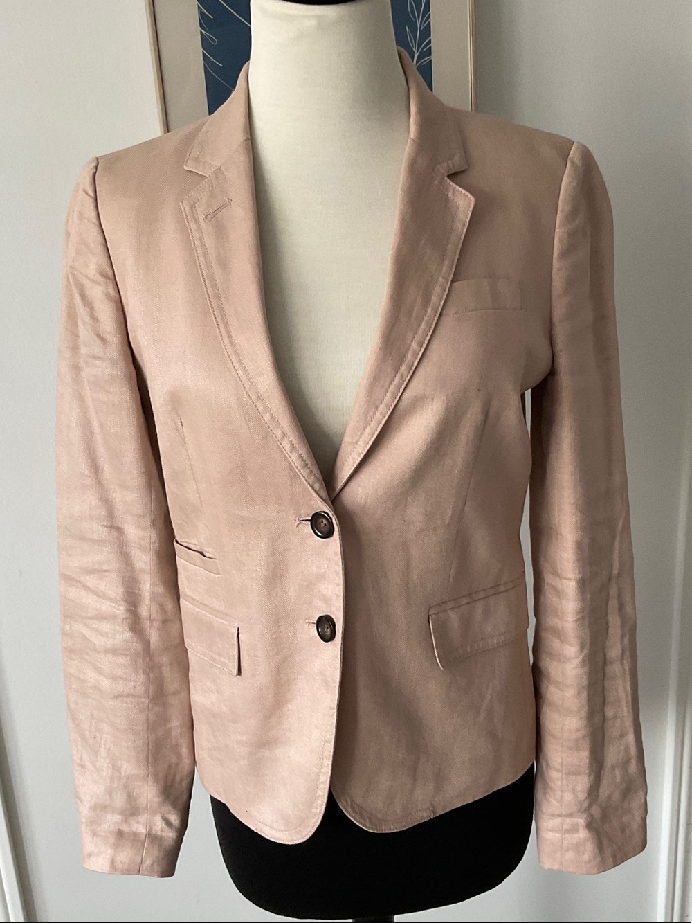 J Crew Women's Tailored Blush Pink Linen Blazer 2 euc